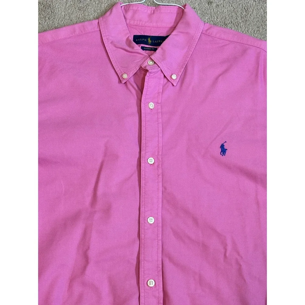 Polo Ralph Lauren Mens Pink Long Sleeve Classic Fit Oxford Button Down Shirt